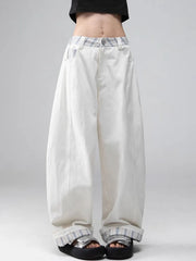 Bxoxo Plaid Patchwork Wide Leg Pants Women Loose Vintage Streetwear Straight Trousers High Waist Hip Hop Bf American Retro Pant New