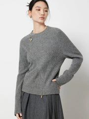 Bxoxo Streetwear Gray Sweaters Women Long Sleeve Vintage O Neck Love Zipper Knitted Cardigan Casual Retro Korean Female Tops Fall