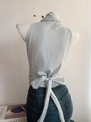 Bxoxo Sexy Bandage Slim Tanks Women Fashion Casual V Neck Design Halter Tanks Korean Retro Streetwear Female Summer Elegant Tops