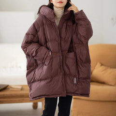 Bxoxo New Winter Women 90% White Duck Down Jacket Casual Loose Over Size Warm Parka Female Drawstring Hooded Puffer Coat