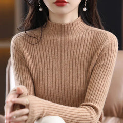 Bxoxo Women Half Turtleneck Knit Sweater Autumn Casual Simple Basic Slim Pullovers Solid All Match Warm Long Sleeve Jumper Mujer