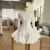 BXOXO Luxury Long Sleeve Ruffles Short Dresses Women's Summer Holiday Single Breasted Gauze Prom Evening Party Cake Dress Lady Quality