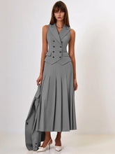 BXOXO Autumn Two Piece Sets Women Double-breasted Vest And Split Skirt Matching Sets Fashion Long Pleated Skirt Two Piece Set