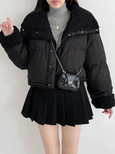 Bxoxo Plush Lamb Warm Jacket for Women Fashion Patchwork Double Sided Wear Crop Coats Y2K Streetwear Loose Lapel Solid Outwear New