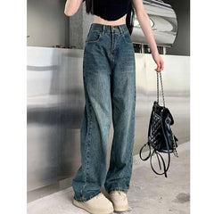 Bxoxo Wide Leg Jeans For Women High Waisted Contrasting Straight Leg Pant Autumn lady Loose Pants Streetwear