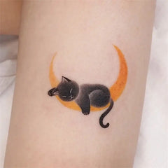 BXOXO Black Cat Flower Temporary Tattoos for Women Man Arm Cartoon Kitten Waterproof Tattoo Stickers Art Lasting Cute Fake Tattoo
