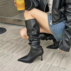 BXOXO Sexy Winter Women High Boots Fashion Pointed Toe Stiletto Heel Long Boots Ladies Elegant Knee High Boots Shoes