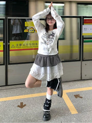 Bxoxo Vintage Y2k Graphic T-shirts Women Harajuku Off Shoulder Kawaii Cartoon Tees Japanese Style Oversize Streetwear T-shirts