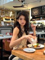 BXOXO Y2k Fairycore Halterneck T Shirt Women Sleeveless Lace Patchwork Tank Tops Irregular Ruffles Camis 2000s Aesthetic Tops