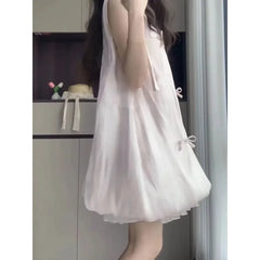 Bxoxo Sweet Pink Butterfly Knot Flower Bud Dress Women's Loose Slimming Short Skirt Summer New Style Student Mini Dress Casual Chic