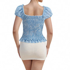 Bxoxo y2k Crop Top Women Summer Clothes Plaid Print Lace Patchwork Short Sleeve T Shirts 2000s Aesthetic Clothing Streetwear