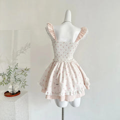 Bxoxo White Bubble Short Pants Floral Print Midi Dress Sleepwear Spring Summer New Arrival Women's Dress Elastic Waist Polyester Fiber