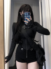 BXOXO 2025 Summer New Slim Fit Zipper Long Sleeve Black Tops Women+ Drawstring Ruched High Waist Shorts Y2k E-Girl Two Piece Sets