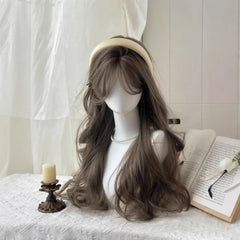 BXOXO Synthetic Wigs Fluffy Natural Long Curly Hair Headband Style Wig Daily Versatile Menthol Brown Wig