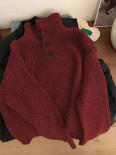 Bxoxo Red Knitted Sweater for Women Y2K Autumn Loose Lapel Thick Pullover Ladies Korean Vintage All Match Jumpers New