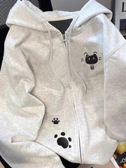 Bxoxo Cartoon Print Cute Hoodies Women Vintage Long Sleeve Loose Kawaii Sweatshirt Japan Retro Casual Pockets Female Gray Y2K Tops New