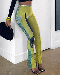 BXOXO Mesh Tie Dye Straight Pants Women Sexy Summer Trend See Through Thin Skinny Streetwear Wild Elastic Activity Bottoms