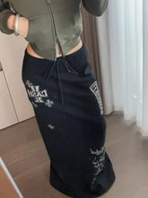 Bxoxo Black Gothic Long Skirt Women Japanese Style Harajuku Y2k Print Skirts Vintage 2000s Streetwear A-line Skirts Aesthetic