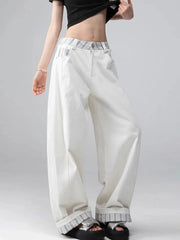 Bxoxo Plaid Patchwork Wide Leg Pants Women Loose Vintage Streetwear Straight Trousers High Waist Hip Hop Bf American Retro Pant New