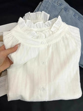 Bxoxo Y2K Lace Patchwork Women White Shirts Autumn Sweet Preppy Long Sleeve Tops Korean Stand Collar Single Breasted Ladies Blouse