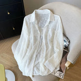 Bxoxo Embroidered Lace Shirts Women Summer Loose No Sling Korean Button Simple Shirt Fashion Baggy All Match Thin Sun Protection Top