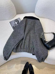 Bxoxo Fashion Patchwork Tweed Coats Women Y2K Korean Elegant Hepburn Style Lapel Crop Jacket Autumn Streetwear All Match Outwear New