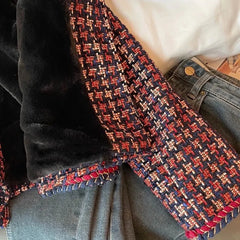 Bxoxo Patchwork Tweed Women Jackets for Women 2024 Winter Fashion Thick Warm Crop Coats Y2K Korean Streetwear Loose Plaid Outwear New