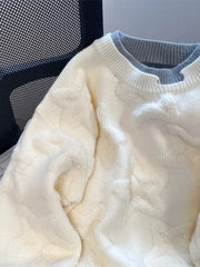 Bxoxo Vintage Stars Sweaters Women Lazy Wind Preppy Style Knitted Pullover Japan Retro Loose Long Sleeve Patchwork Harajuku Tops New