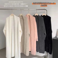Bxoxo New Imitation Mink Coat Slimming Autumn And Winter Loose Fitting Long Sweater Thickened Lazy Knitted Cardigan Jacket White