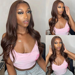 BXOXO Chocolate Brown 13x4 Lace Front Wig Brazilian Pre Plucked 13x6 HD Lace Frontal Wigs Dark Brown Body Wave Human Hair Closure Wigs