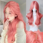 BXOXO orange pink wig Long Wavy Synthetic Wigs Middle Part Natural Wave Wig Heat Resistant Cosplay Party Daily Hair Wig for