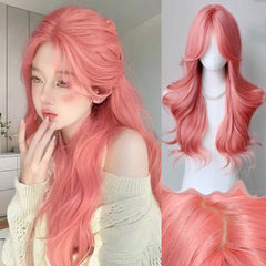 BXOXO orange pink wig Long Wavy Synthetic Wigs Middle Part Natural Wave Wig Heat Resistant Cosplay Party Daily Hair Wig for