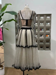 BXOXO Summer Polka Dot Tight Top Mesh Women's Elegant Underwear Y2K Fashion Sexy Set Party Evening Dresses Two Piece Set Long Skirt