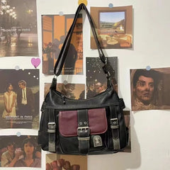 BXOXO Y2K Vintage Crossbody Shoulder Bag High Quality PU Leather Nylon Tote Bag Women Commuter Female Trend BlacMessenger Bags Zipper