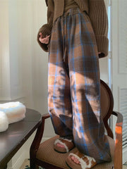 Bxoxo Faux Woolen Warm Plaid Pants Women Vintage Harajuku High Waist Wide Leg Trousers Streetwear Retro Loose Casual Fall Winter Pant