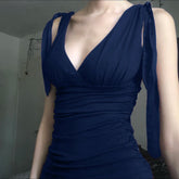 Bxoxo Elegant Ladies Solid Tank Top Vintage 2000s Folds V-neck Sleeveless Skinny Knitted Crop Tops Women Casual Summer Tees y2k