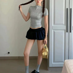 Bxoxo Korean Style Sweet Mini Skirt Kawaii Black Low Waist Ruffle Short Skirts Gothic Sexy Harajuku Casual A-line Solid Skirt