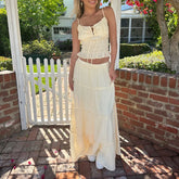 BXOXO Women's Y2K Fairy 2 Piece Skirts Outfits Solid Color Ruched Tie-Up Front Sleeveless Cami Tops Long Skirts Clothes Set