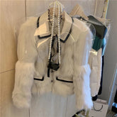 Bxoxo Fashion Faux Fox Fur Women Coat Y2K Korean Chic Patchwork Single Breasted Crop Jacket Winter Warm Elegant Bow Fluffy Outerwear