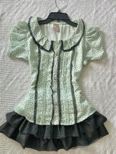 Bxoxo Sweet Sexy Slim Fitting Patchwork Polka Dot Ruffle Elegant Puff Short Sleeve Tops Design Solid Tierred Mini Skirt 2-piece Set