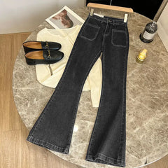 BXOXO Autumn Winter Classic Y2K Fleece Jeans Women Fashion Elegant Lady Casual Versatile Loose Plus FleeceDenim Wide Leg Pants