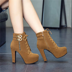 BXOXO New Autumn Ankle Boots for Women Platform High Heels Shoes Woman Buckle Short Booties Casual Faux Suede Footwear