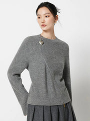 Bxoxo Streetwear Gray Sweaters Women Long Sleeve Vintage O Neck Love Zipper Knitted Cardigan Casual Retro Korean Female Tops Fall