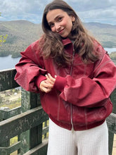 Women Zipper Leather Bomber Jackets Coats Oversized Contrast Stitch Lapel Long Sleeve Jacket Motorcycle 2024 Autumn Outwear Tops