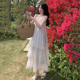 Bxoxo Lace Patchwork Camis Dress Women French Elegant Spaghetti Straps White Dress Y2K Summer Sweet Bohemia Femme A-Line Vestidos