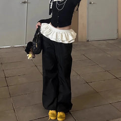 Bxoxo Y2k Black Vintage Women Skirt Pants Kawaii Patchwork Harajuku Korean Style Sweatpants Wide Leg Baggy Trousers Youthful