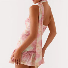 BXOXO Fashion Women Floral Strapless Mini Dress Y2K Bodycon Flower Tube Dress Sexy Party Beach Dresses with Scarf Summer