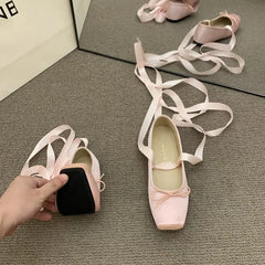 BXOXO New Women's Flat Footwear Pink Ballet Women Single Shoes Fashion Lace Up Girl Mary Jane Shoes Sweet Flowers Ladies 2024 Spring
