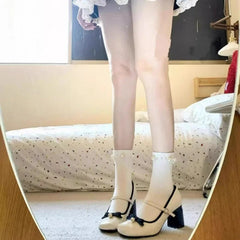 Bxoxo Mary Jane Single Shoes Women's Pearl High Heels Retro Spring New Style French Evening Breeze Style round Toe Rubber Outsole