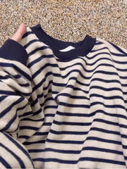 Bxoxo Retro Striped Sweatshirt Women Autumn Warm Long Sleeve O Neck Knitted Pullover Korean Loose All-Match Preppy Hoodie Female New